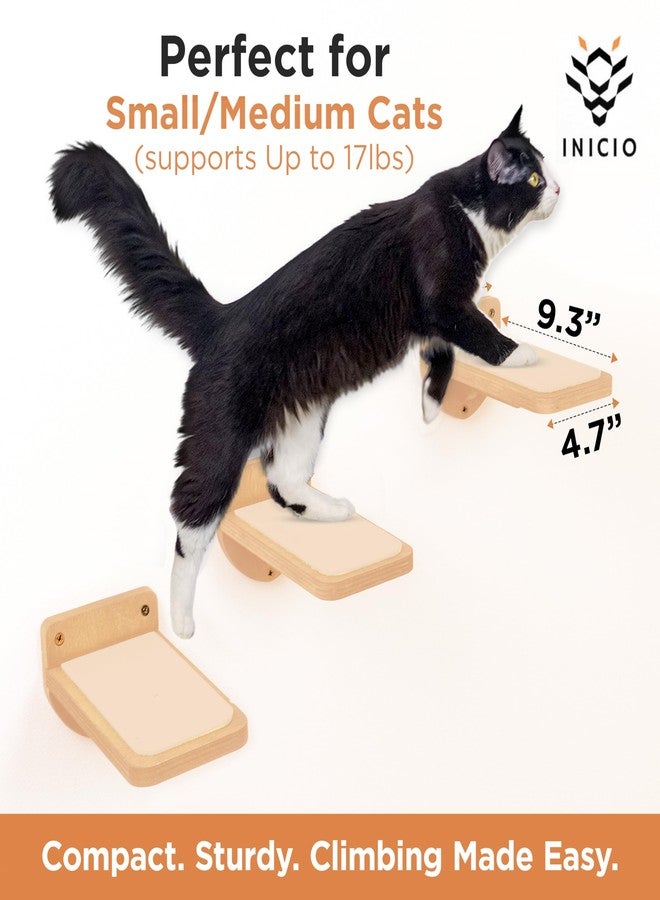 INICIO Cat Wall Stairs, Natural Wood - Set of 3 Wall Steps for Cats to Climb with Fixtures, 9.3"x4.7" - Floating Steps for Climbing or Playing - for Kittens and Adult Cats - Image 2